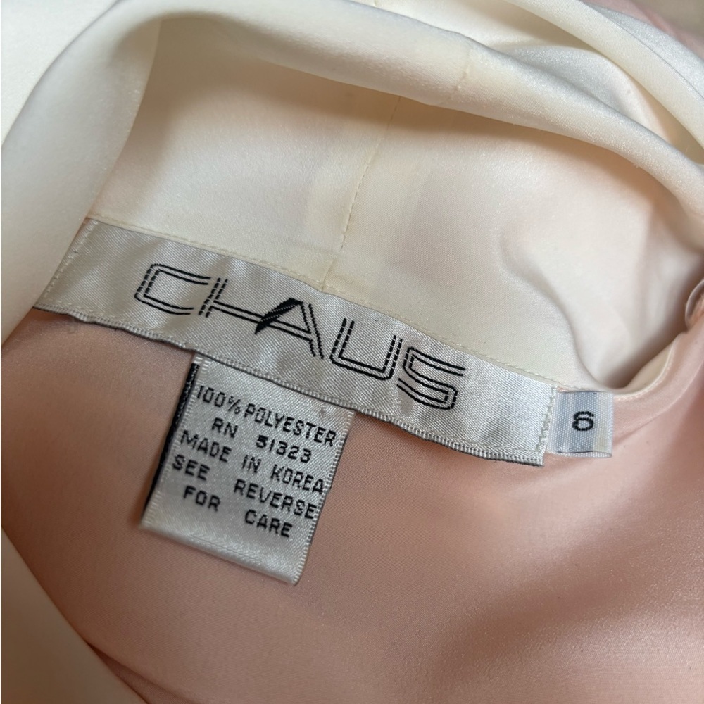 CHAUS VINTAGE PASTEL PEACH BLOUSE COLOR-BLOCK RETRO TIE SASH NECK CAREER SIZE 6 - Picture 5 of 7